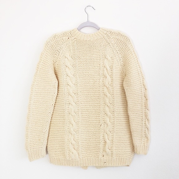 Vintage Wool Cable Knit Cardigan Fisherman Sweater - Picture 4 of 6